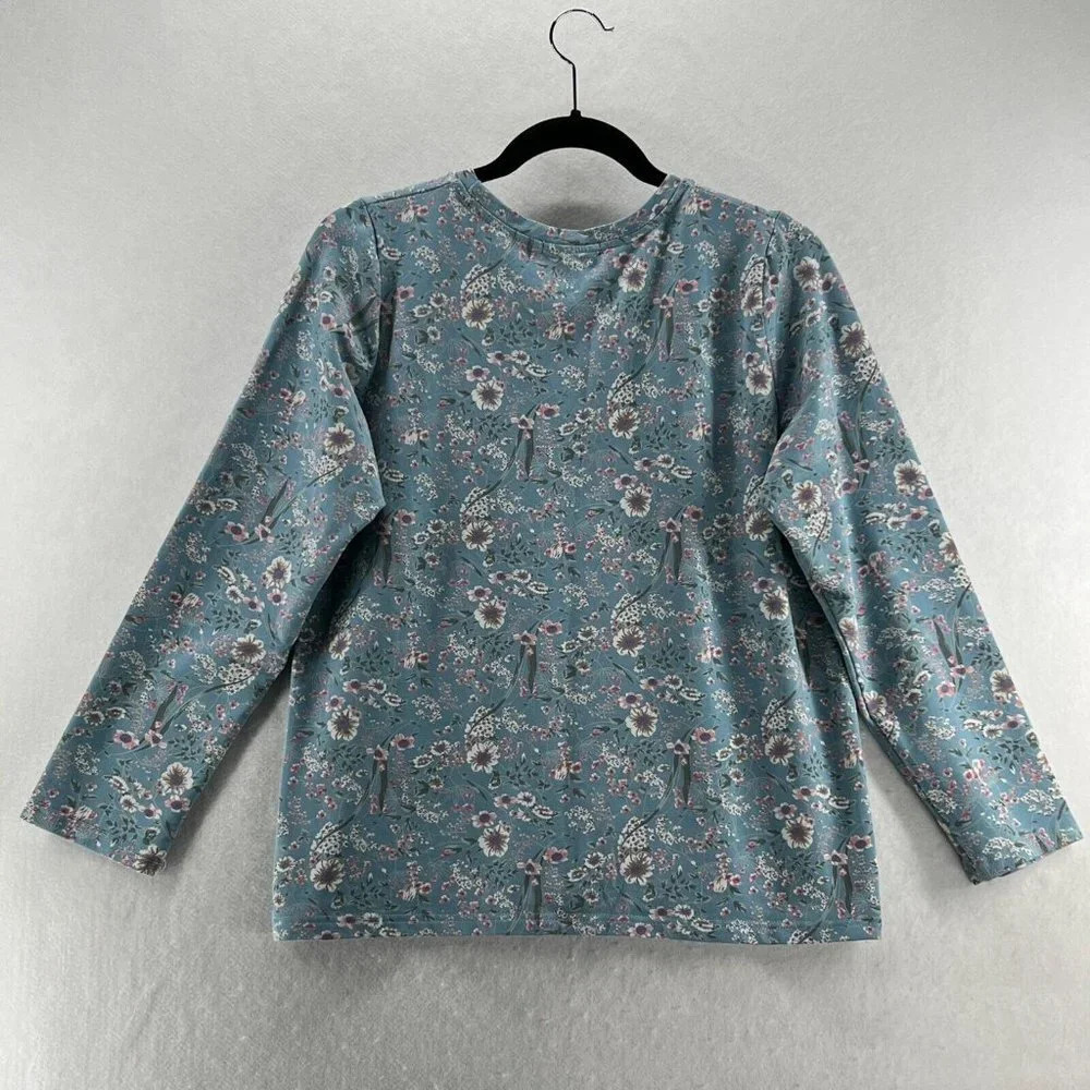 AZOR22 & ASOR SHOP Top Girls XL Floral French Terry Crewneck Long Sleeve Blue - Picture 5 of 10